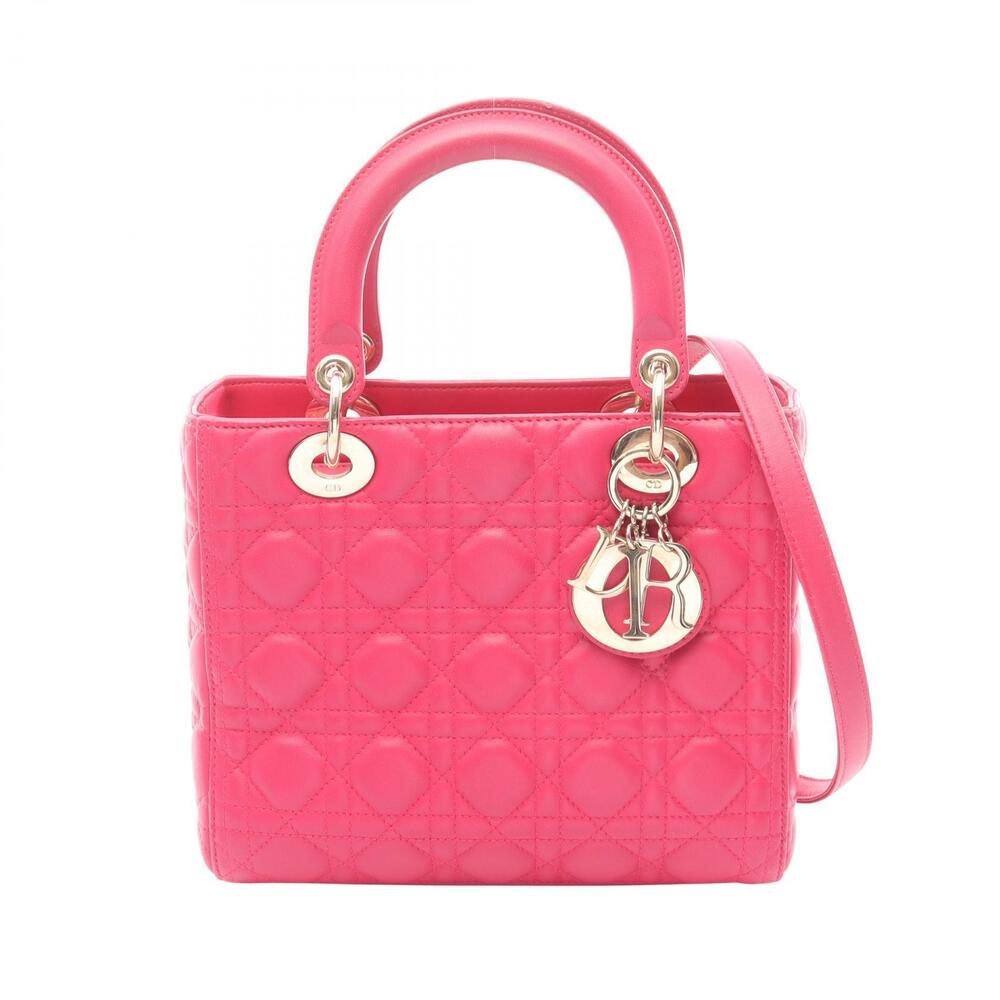 Christian Dior LADY Cannage Handbag Leather Pink
